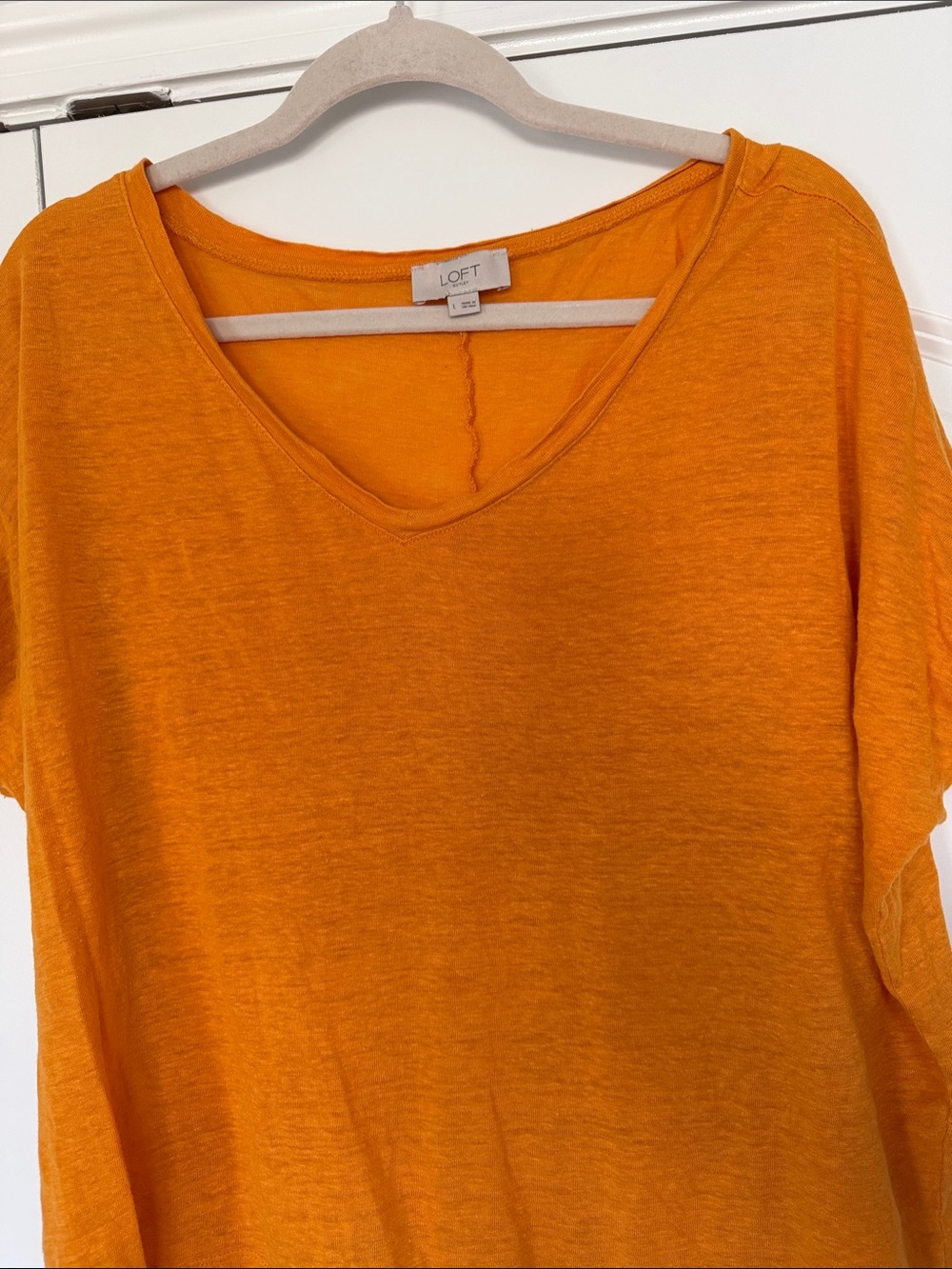LOFT Linen Short Sleeve V-Neck Tee in Orange